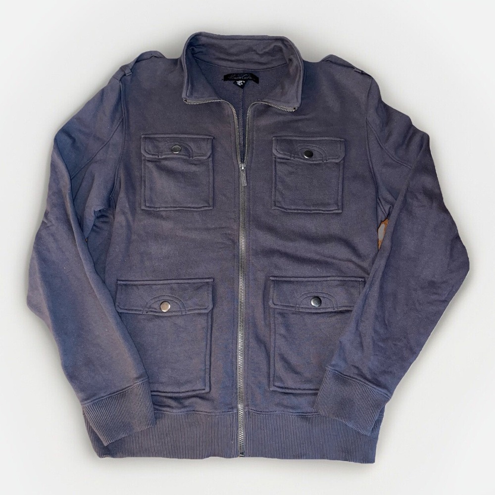 Kenneth Cole Full Zip Collared Multi Pocket Gray Lightweight Bomber Jacket Sz: M